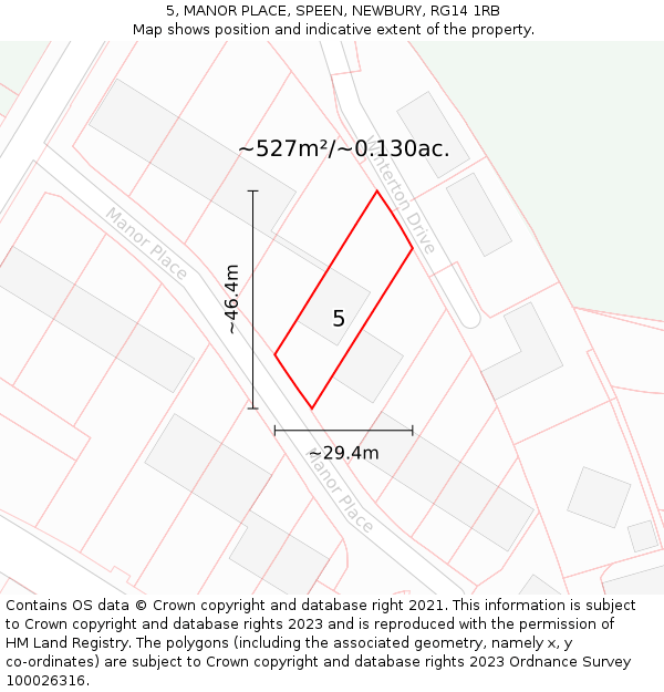 5, MANOR PLACE, SPEEN, NEWBURY, RG14 1RB: Plot and title map