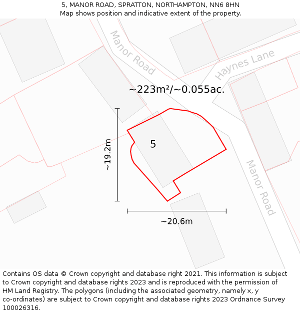 5, MANOR ROAD, SPRATTON, NORTHAMPTON, NN6 8HN: Plot and title map