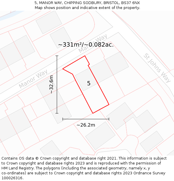 5, MANOR WAY, CHIPPING SODBURY, BRISTOL, BS37 6NX: Plot and title map