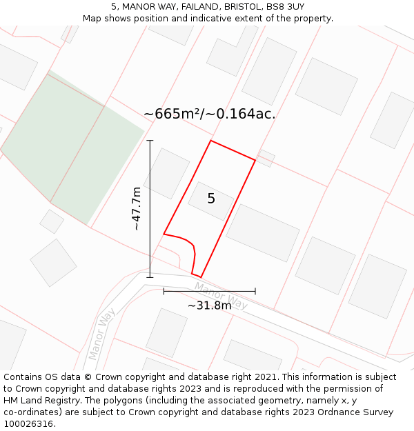 5, MANOR WAY, FAILAND, BRISTOL, BS8 3UY: Plot and title map