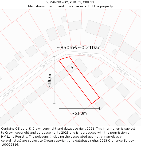 5, MANOR WAY, PURLEY, CR8 3BL: Plot and title map