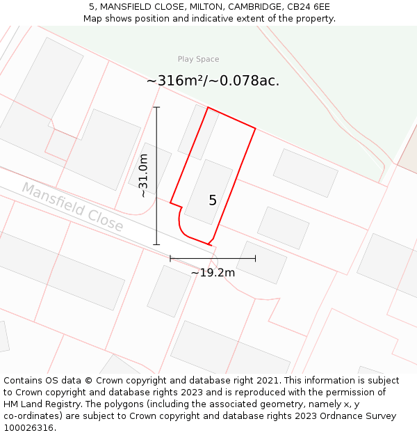 5, MANSFIELD CLOSE, MILTON, CAMBRIDGE, CB24 6EE: Plot and title map