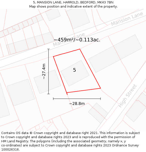 5, MANSION LANE, HARROLD, BEDFORD, MK43 7BN: Plot and title map