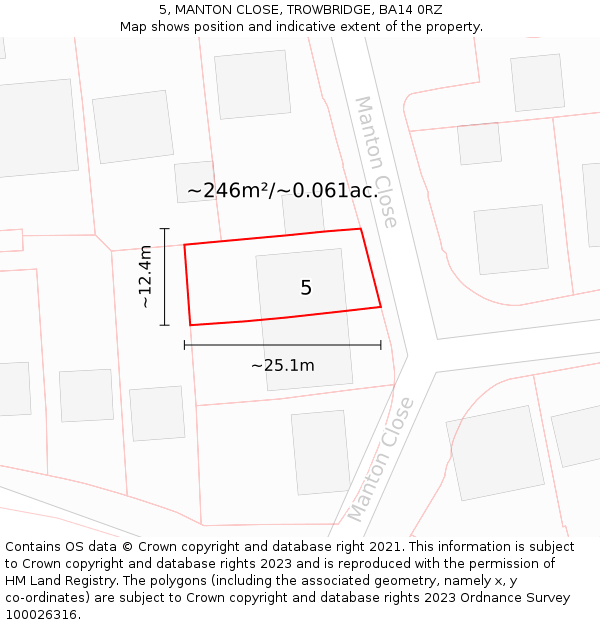 5, MANTON CLOSE, TROWBRIDGE, BA14 0RZ: Plot and title map