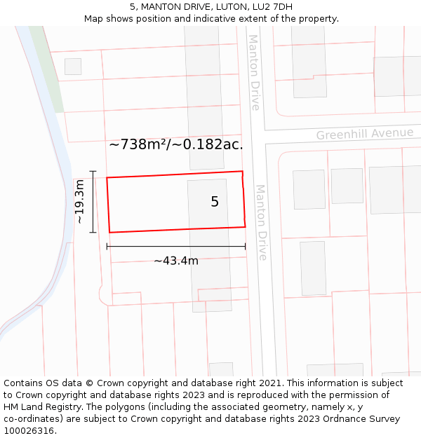 5, MANTON DRIVE, LUTON, LU2 7DH: Plot and title map