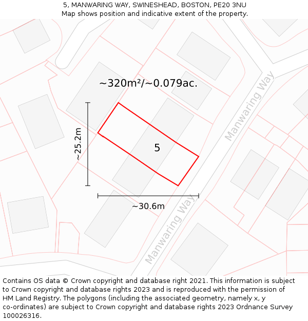 5, MANWARING WAY, SWINESHEAD, BOSTON, PE20 3NU: Plot and title map