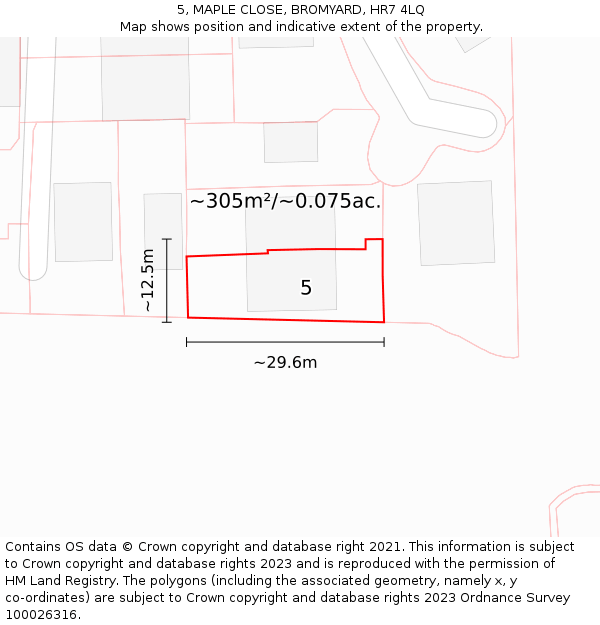 5, MAPLE CLOSE, BROMYARD, HR7 4LQ: Plot and title map