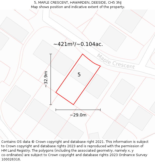 5, MAPLE CRESCENT, HAWARDEN, DEESIDE, CH5 3NJ: Plot and title map