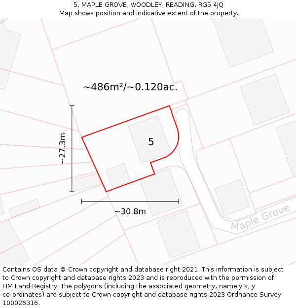 5, MAPLE GROVE, WOODLEY, READING, RG5 4JQ: Plot and title map