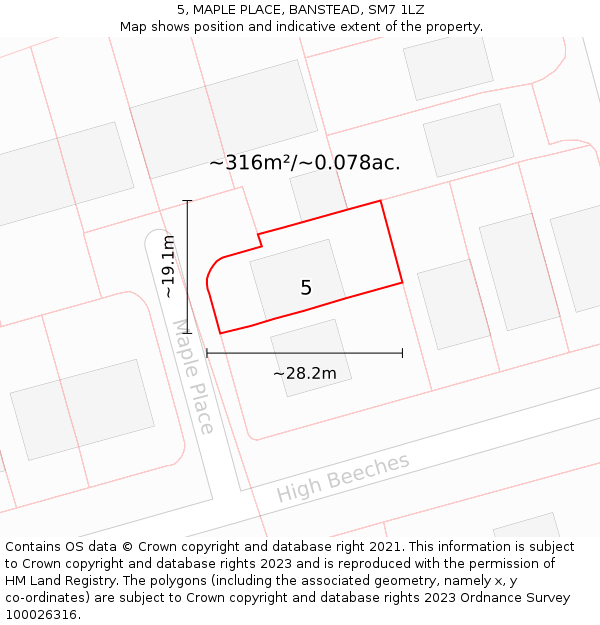 5, MAPLE PLACE, BANSTEAD, SM7 1LZ: Plot and title map