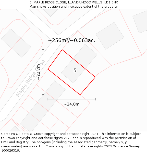 5, MAPLE RIDGE CLOSE, LLANDRINDOD WELLS, LD1 5NX: Plot and title map