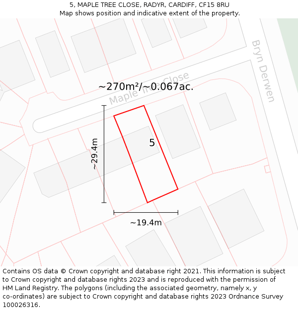 5, MAPLE TREE CLOSE, RADYR, CARDIFF, CF15 8RU: Plot and title map