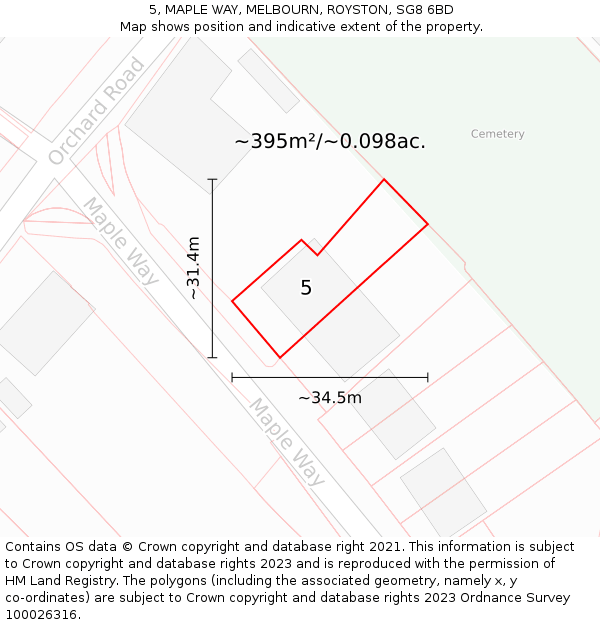 5, MAPLE WAY, MELBOURN, ROYSTON, SG8 6BD: Plot and title map