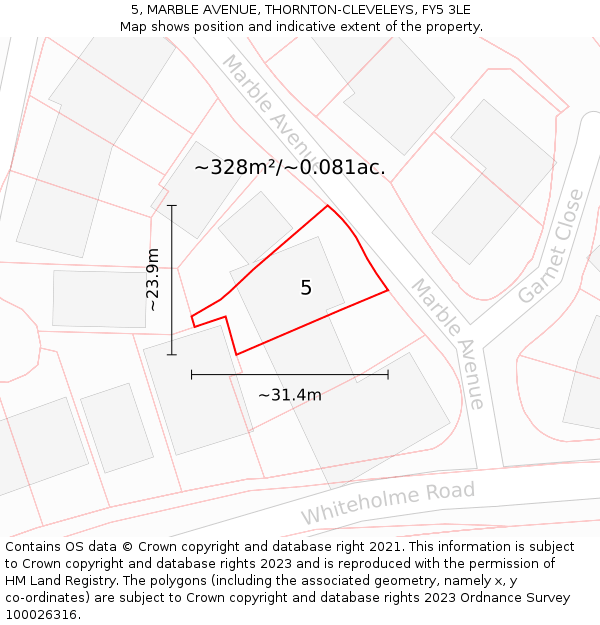 5, MARBLE AVENUE, THORNTON-CLEVELEYS, FY5 3LE: Plot and title map