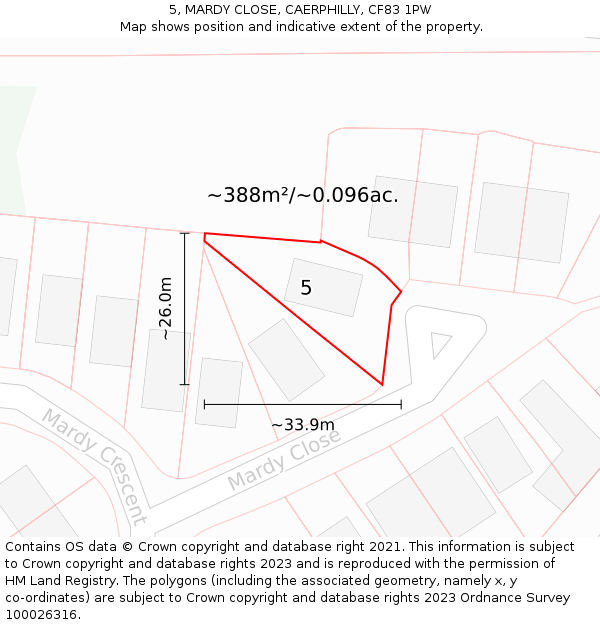 5, MARDY CLOSE, CAERPHILLY, CF83 1PW: Plot and title map