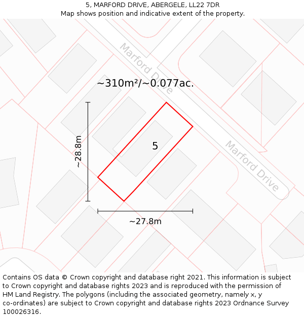 5, MARFORD DRIVE, ABERGELE, LL22 7DR: Plot and title map