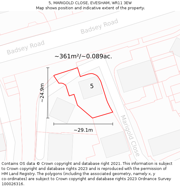 5, MARIGOLD CLOSE, EVESHAM, WR11 3EW: Plot and title map