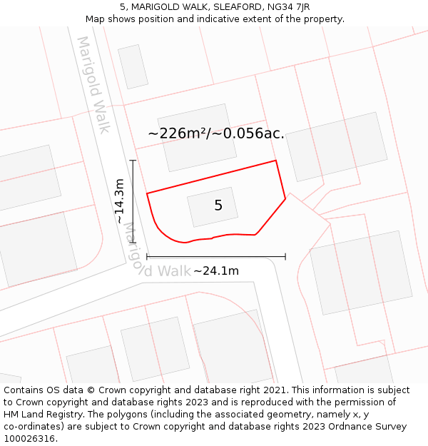 5, MARIGOLD WALK, SLEAFORD, NG34 7JR: Plot and title map