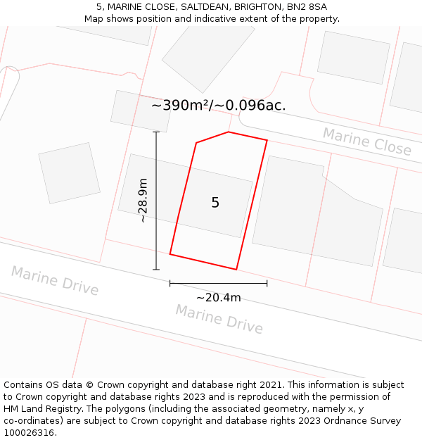 5, MARINE CLOSE, SALTDEAN, BRIGHTON, BN2 8SA: Plot and title map