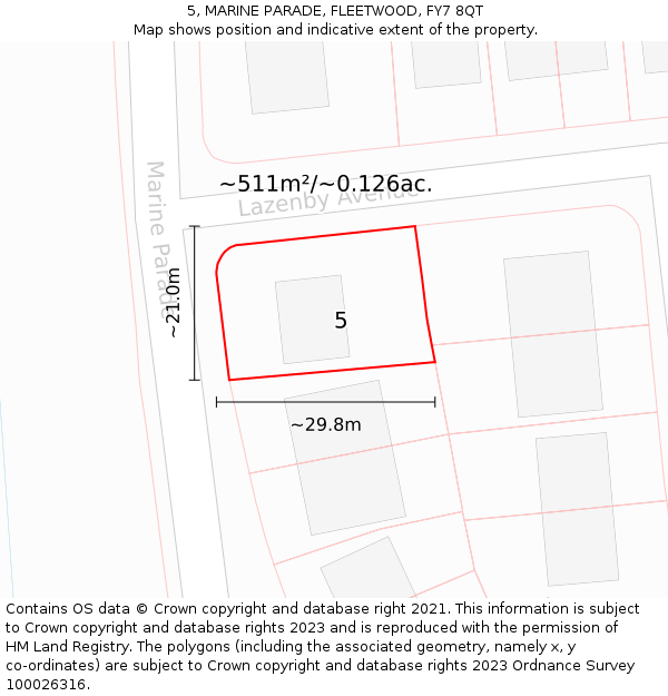 5, MARINE PARADE, FLEETWOOD, FY7 8QT: Plot and title map