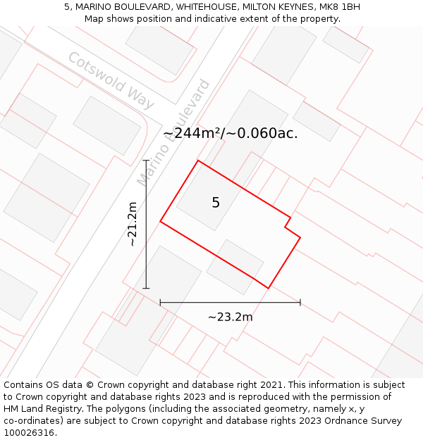 5, MARINO BOULEVARD, WHITEHOUSE, MILTON KEYNES, MK8 1BH: Plot and title map