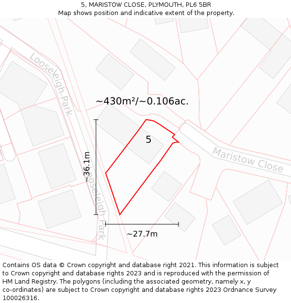 5, MARISTOW CLOSE, PLYMOUTH, PL6 5BR: Plot and title map