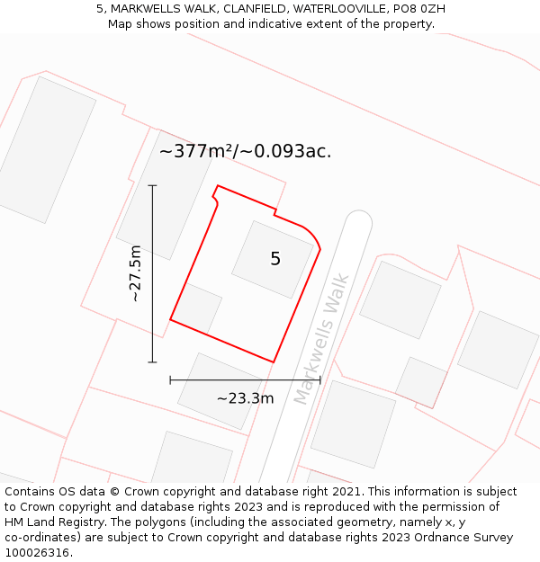 5, MARKWELLS WALK, CLANFIELD, WATERLOOVILLE, PO8 0ZH: Plot and title map