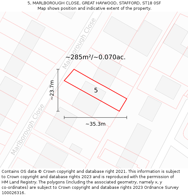 5, MARLBOROUGH CLOSE, GREAT HAYWOOD, STAFFORD, ST18 0SF: Plot and title map