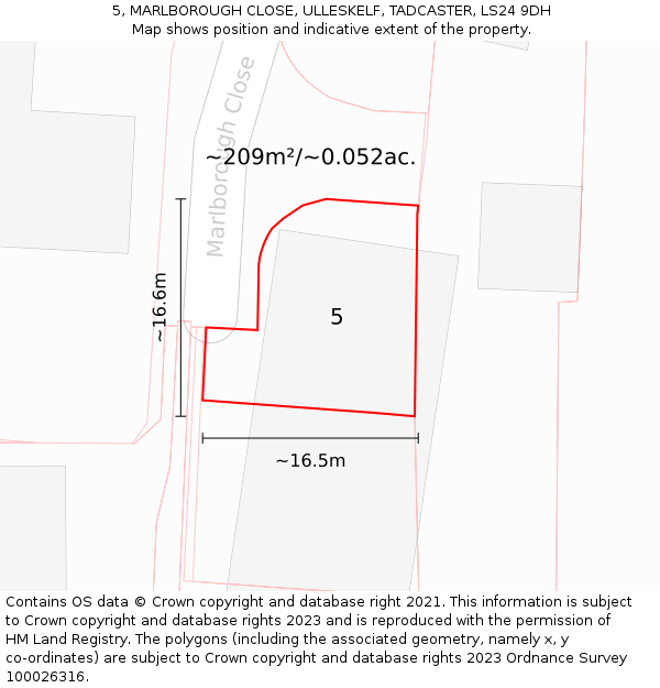 5, MARLBOROUGH CLOSE, ULLESKELF, TADCASTER, LS24 9DH: Plot and title map