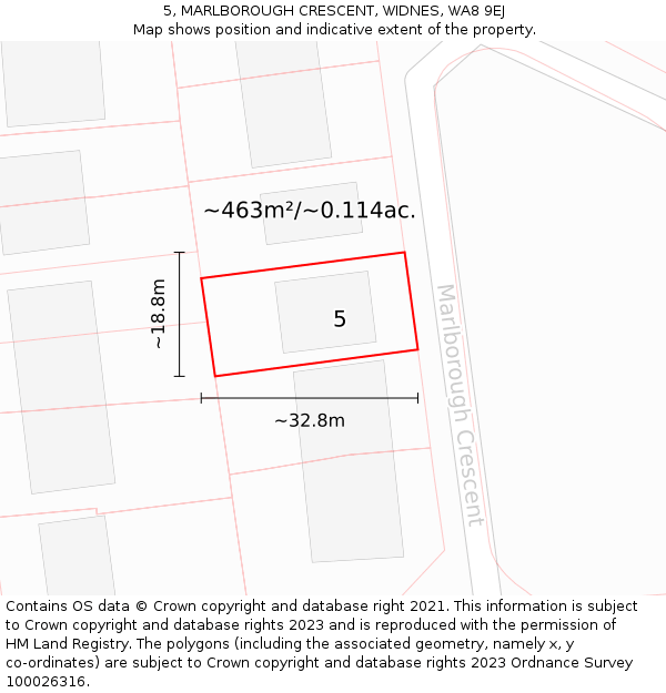 5, MARLBOROUGH CRESCENT, WIDNES, WA8 9EJ: Plot and title map