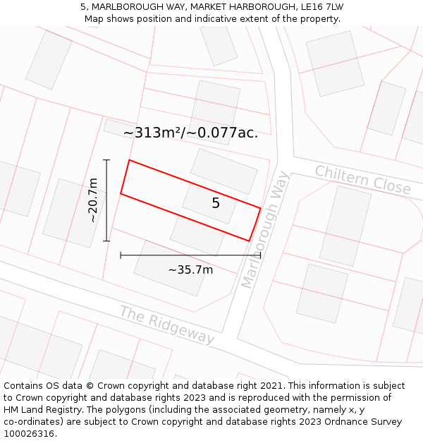 5, MARLBOROUGH WAY, MARKET HARBOROUGH, LE16 7LW: Plot and title map