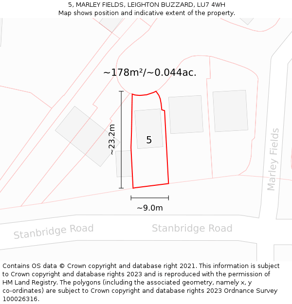 5, MARLEY FIELDS, LEIGHTON BUZZARD, LU7 4WH: Plot and title map