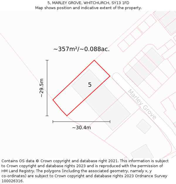 5, MARLEY GROVE, WHITCHURCH, SY13 1FD: Plot and title map