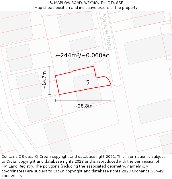 5, MARLOW ROAD, WEYMOUTH, DT4 8SF: Plot and title map