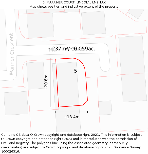 5, MARRINER COURT, LINCOLN, LN2 1AX: Plot and title map