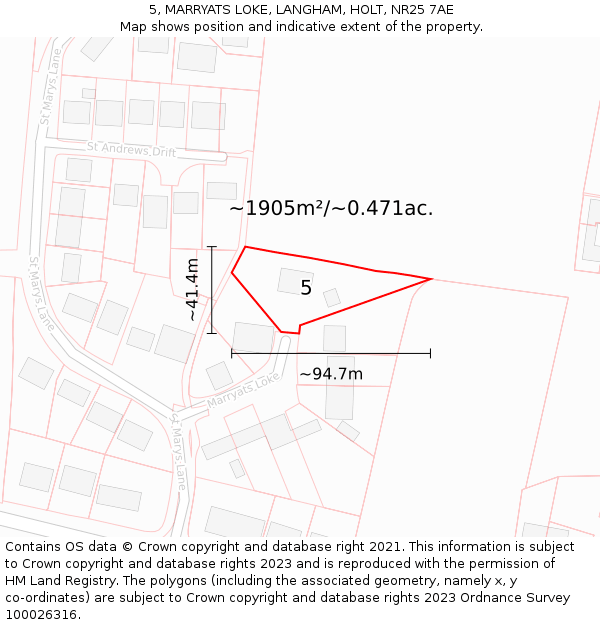 5, MARRYATS LOKE, LANGHAM, HOLT, NR25 7AE: Plot and title map