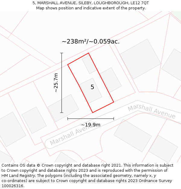 5, MARSHALL AVENUE, SILEBY, LOUGHBOROUGH, LE12 7QT: Plot and title map