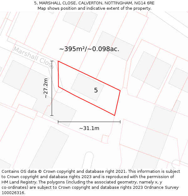 5, MARSHALL CLOSE, CALVERTON, NOTTINGHAM, NG14 6RE: Plot and title map