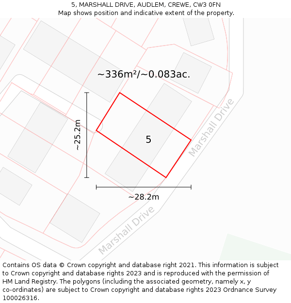 5, MARSHALL DRIVE, AUDLEM, CREWE, CW3 0FN: Plot and title map