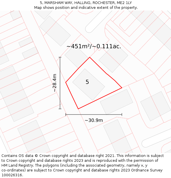 5, MARSHAM WAY, HALLING, ROCHESTER, ME2 1LY: Plot and title map