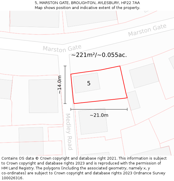 5, MARSTON GATE, BROUGHTON, AYLESBURY, HP22 7AA: Plot and title map