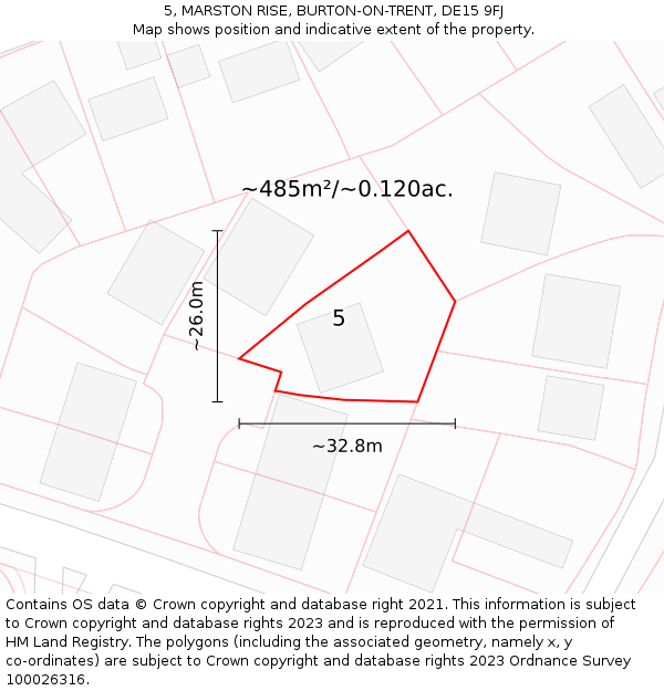 5, MARSTON RISE, BURTON-ON-TRENT, DE15 9FJ: Plot and title map