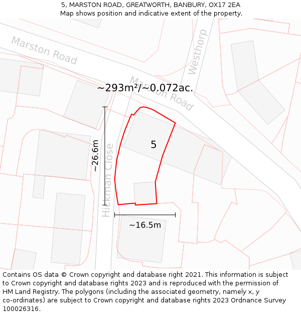 5, MARSTON ROAD, GREATWORTH, BANBURY, OX17 2EA: Plot and title map