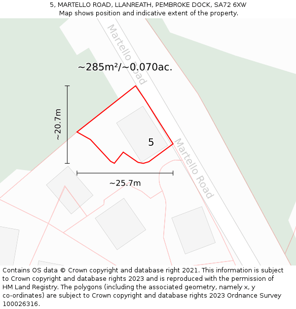 5, MARTELLO ROAD, LLANREATH, PEMBROKE DOCK, SA72 6XW: Plot and title map