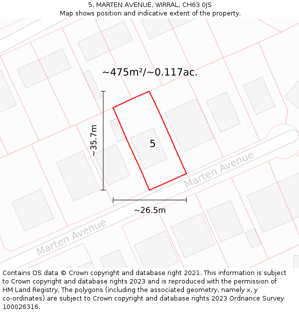 5, MARTEN AVENUE, WIRRAL, CH63 0JS: Plot and title map