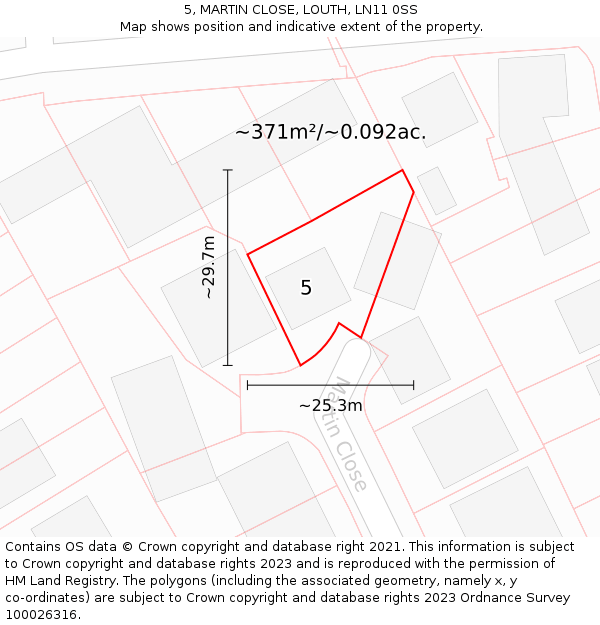 5, MARTIN CLOSE, LOUTH, LN11 0SS: Plot and title map