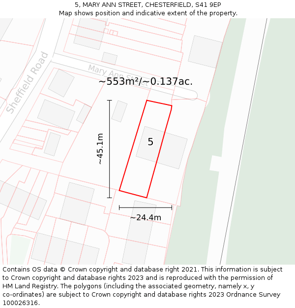 5, MARY ANN STREET, CHESTERFIELD, S41 9EP: Plot and title map