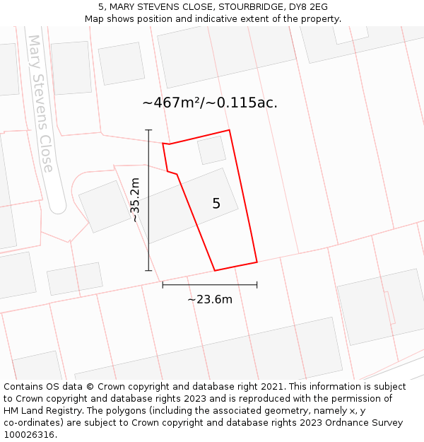 5, MARY STEVENS CLOSE, STOURBRIDGE, DY8 2EG: Plot and title map