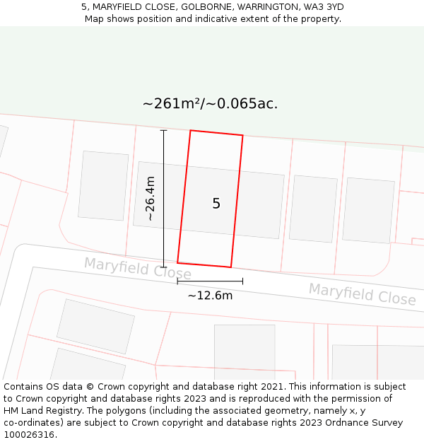 5, MARYFIELD CLOSE, GOLBORNE, WARRINGTON, WA3 3YD: Plot and title map