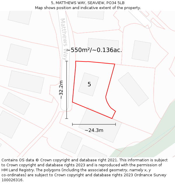 5, MATTHEWS WAY, SEAVIEW, PO34 5LB: Plot and title map